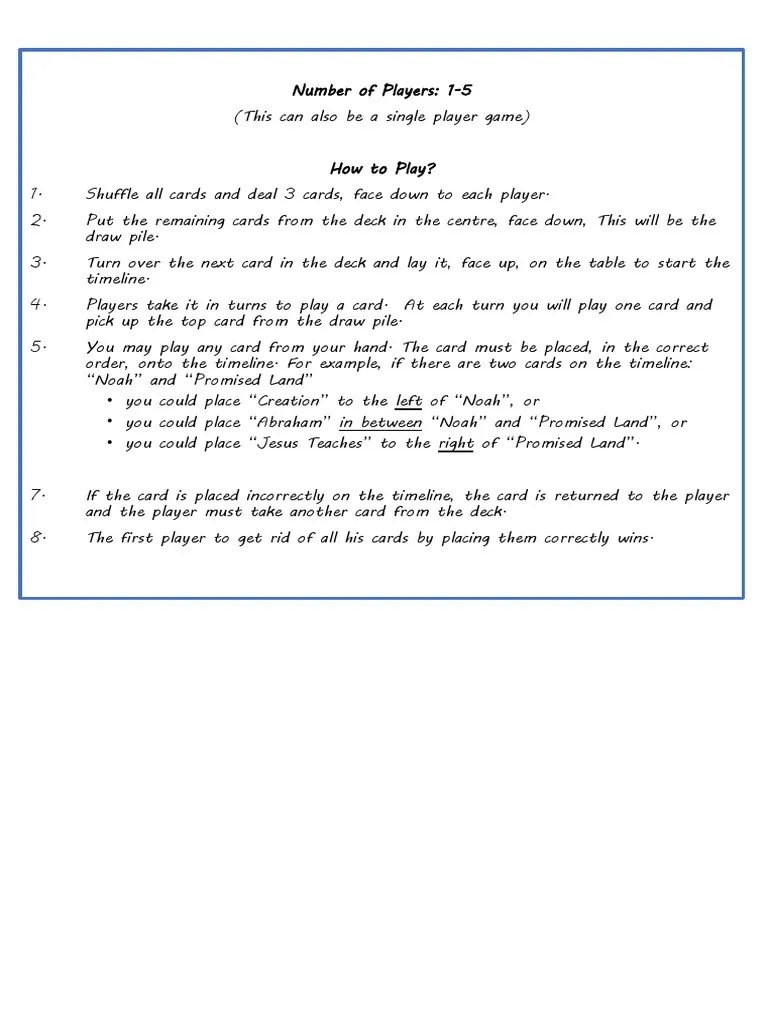 Bible Timeline Game Instructions PDF