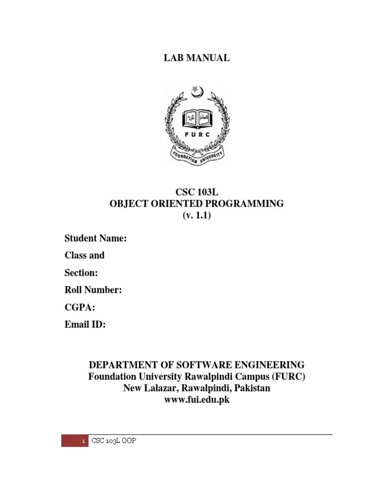 CSC 103L OOP Lab Manual (Java) PDF Inheritance (Object Oriented