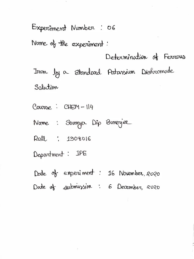 Determination of Iron Content in a Standard Potassium Dichromate
