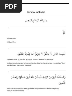 Surat Al &lsquo;Ankabut Arab, Latin &amp; Terjemah Bahasa Indonesia | PDF