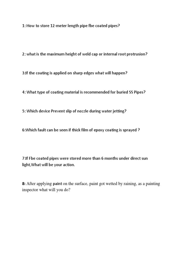 Coating Inspector Interview Questions PDF Paint Coating