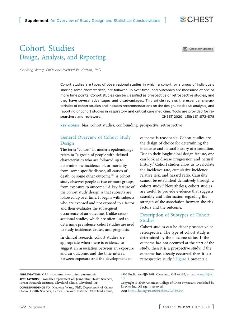 Cohort Studies Design, Analysis, and Reporting Download Free PDF