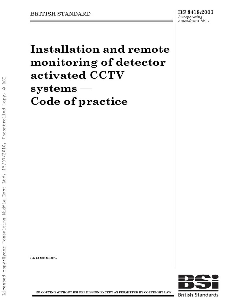 BS 8418 2003 CCTV Code of Practice PDF Closed Circuit Television Surveillance