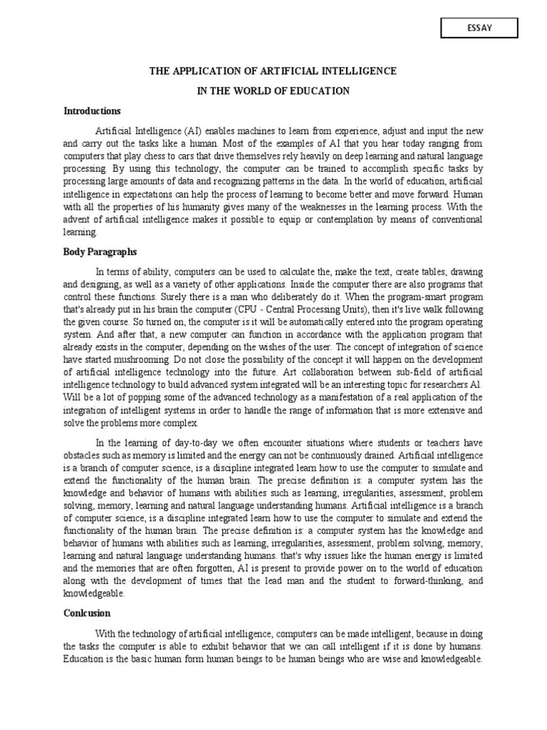 Essay Artificial Intelligence PDF Artificial Intelligence