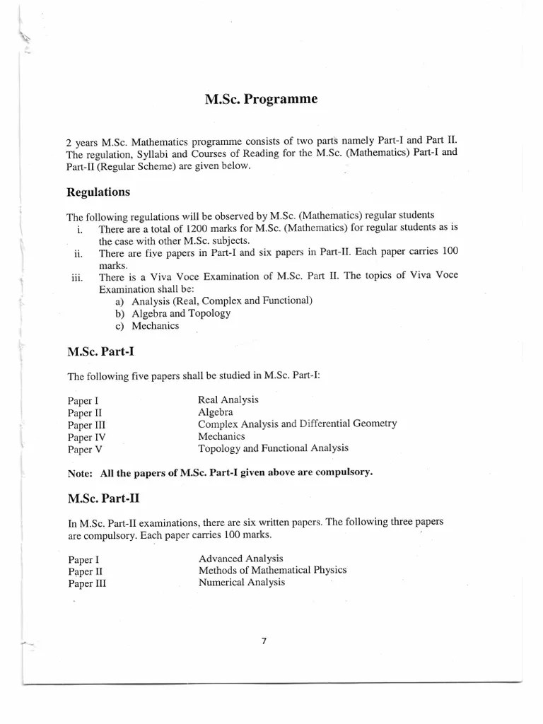 MSC Maths CourseOutline PDF Group (Mathematics) Fluid Dynamics
