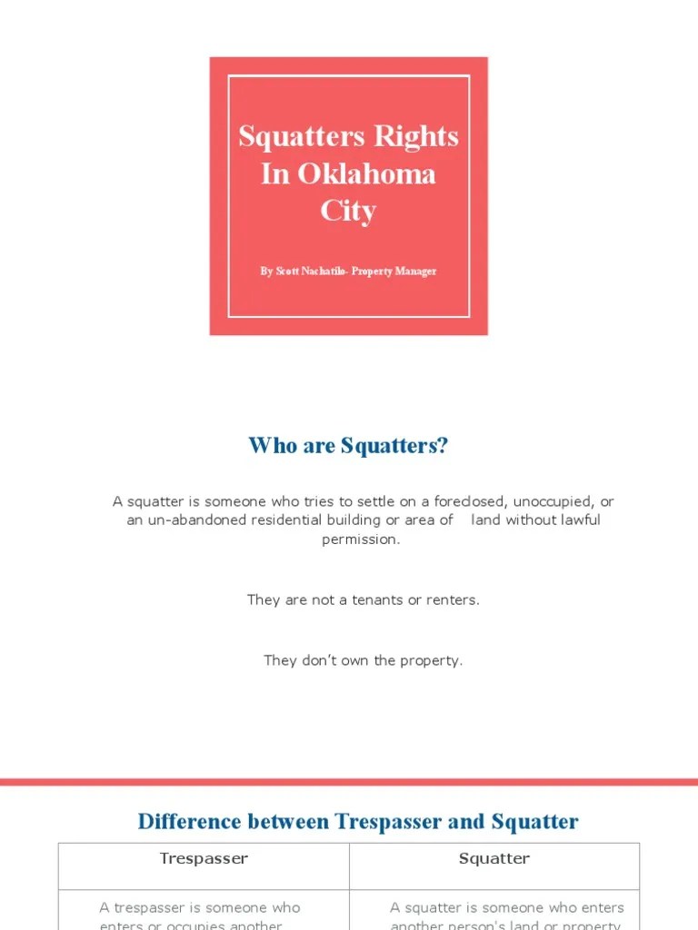 Squatters Rights Oklahoma Difference Between Trespasser and Squatter