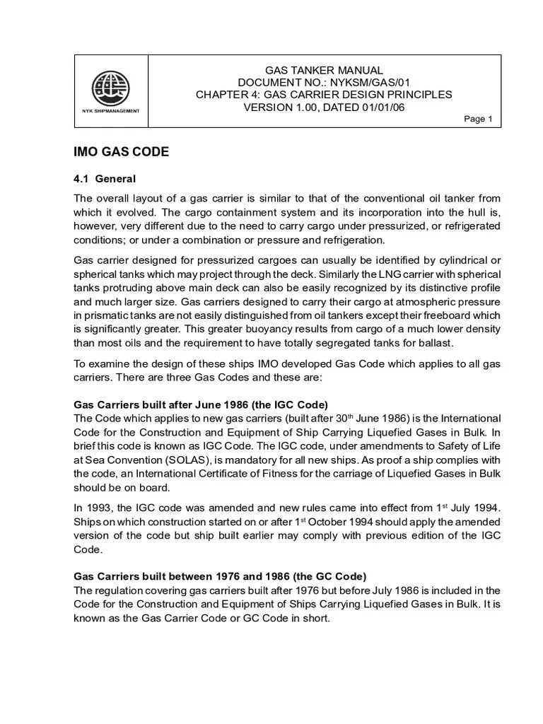 Imo Gas Code 4.1 General PDF Gases Transport