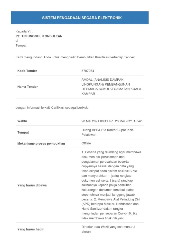 Undangan Pembuktian Kualifikasi 3707254 274019 | PDF
