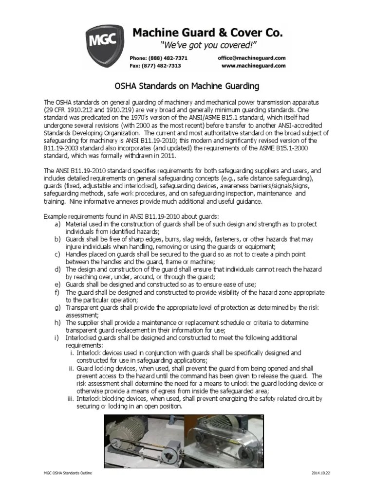 OSHA Standards On Machine Guarding PDF Machines Safety