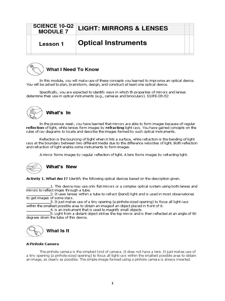 Designing Optical Instruments A Lesson on the Properties and Uses of