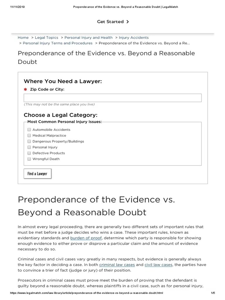 Preponderance of The Evidence vs. Beyond A Reasonable Doubt