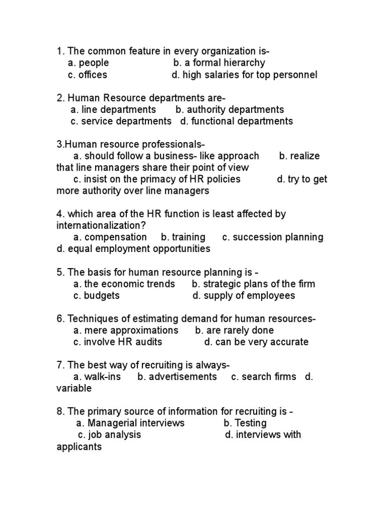 HRM Quiz PDF Human Resource Management Human Resources