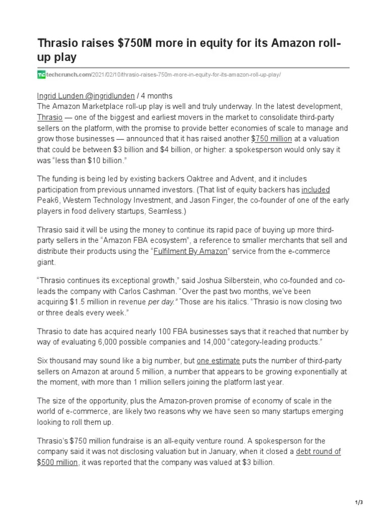 Thrasio Raises 750M More in Equity For Its Amazon RollUp Play PDF