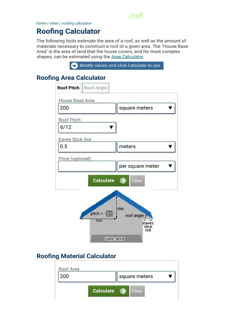 Roofing Calculator PDF Roof Area