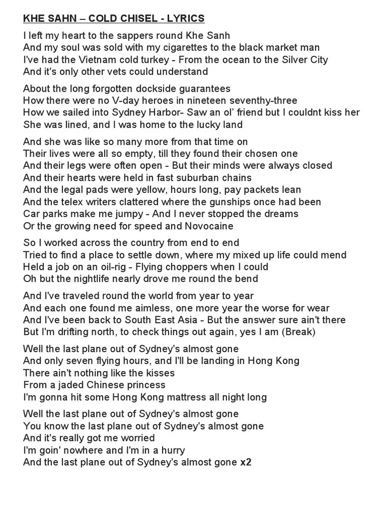 Khe Sahn Cold Chisel Lyrics PDF