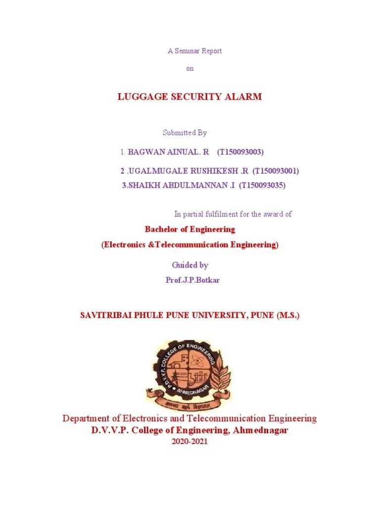 Luggage Security Alarm Submitted by 1. BAGWAN AINUAL. R (T150093003) PDF