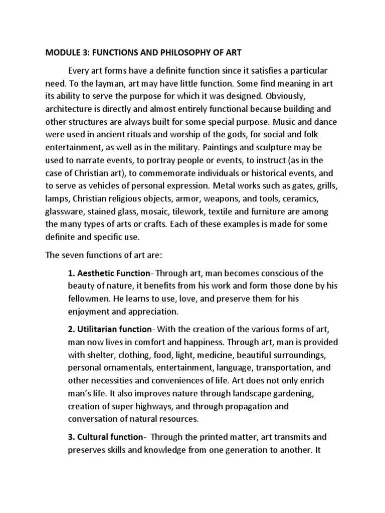 Module 3 Functions and Philosophy of Art PDF Representation (Arts