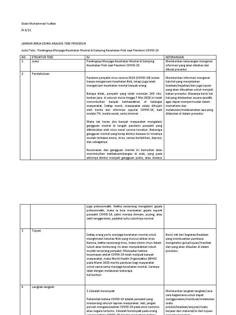 Dzaki Muhammad Yusfian - XI 6 - 11 - LKS Analisis Teks Prosedur | PDF