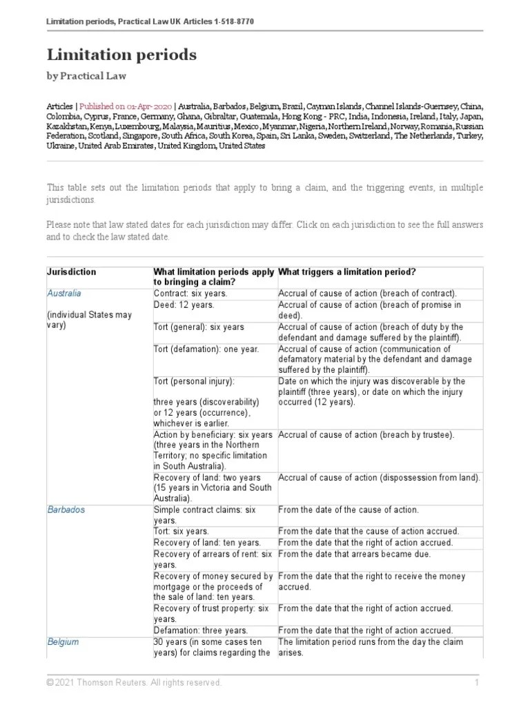 Limitation Periods PDF Tort Statute Of Limitations