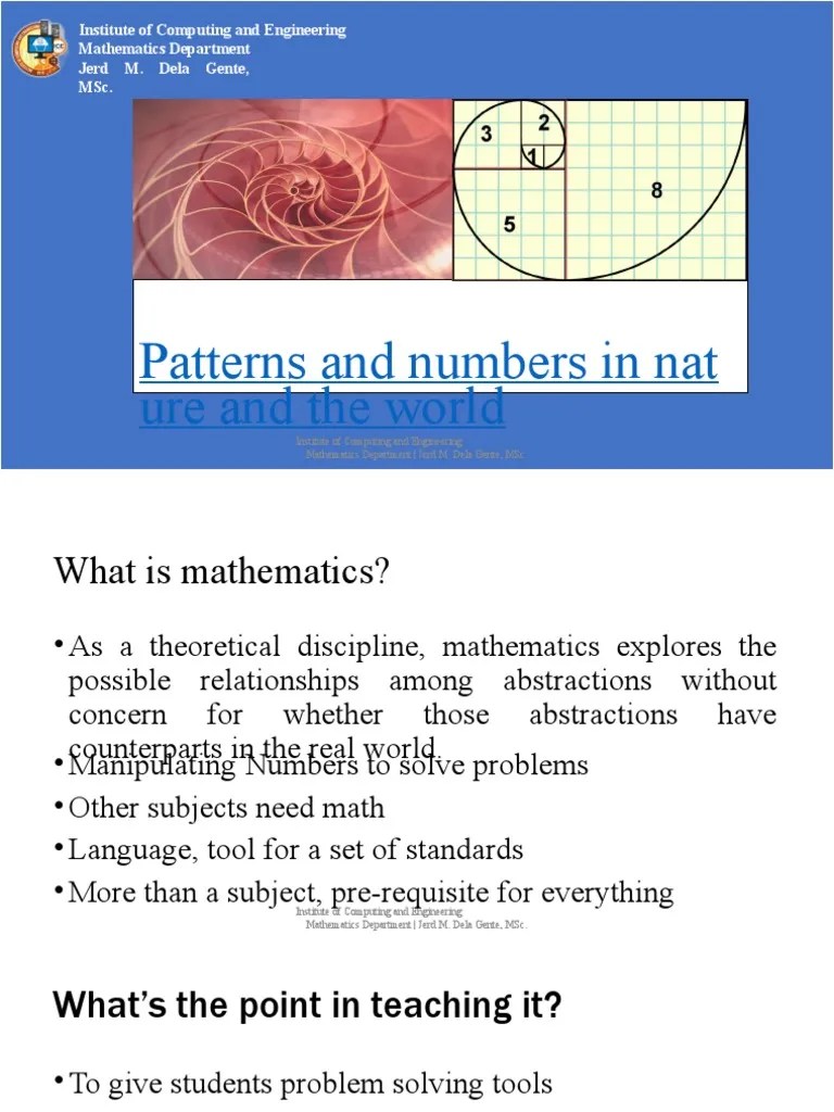 Patterns and Numbers in Nature and The World PDF Level Of