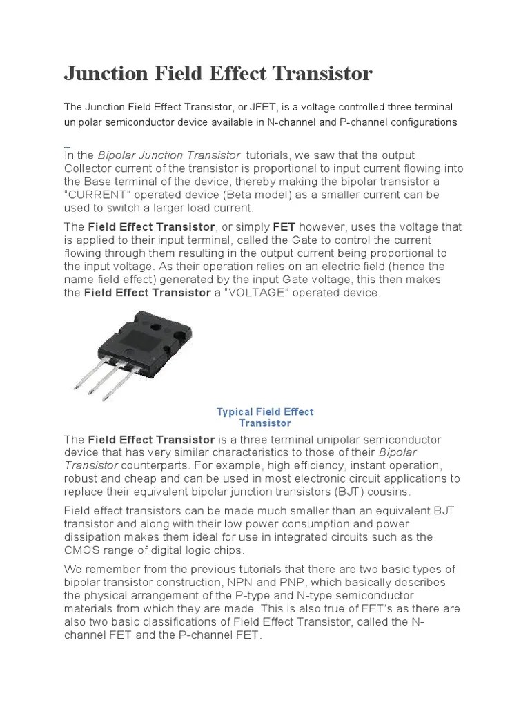 A Comprehensive Overview of Junction Field Effect Transistors (JFETs
