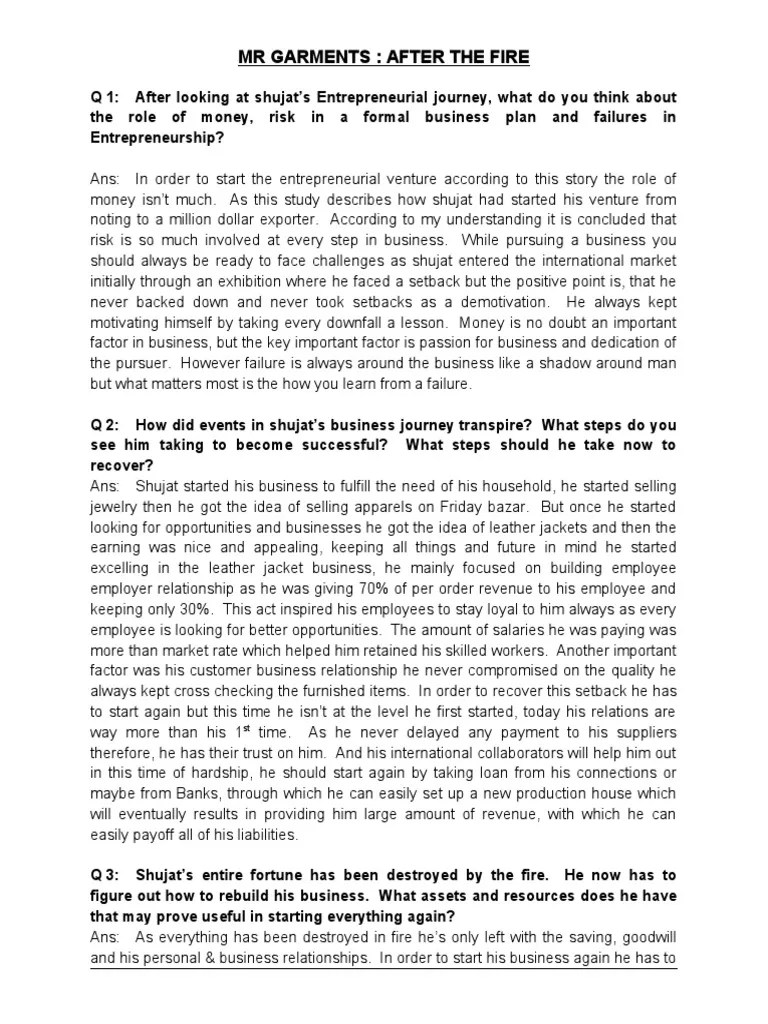 MR Garments Question Answers PDF Employment Entrepreneurship