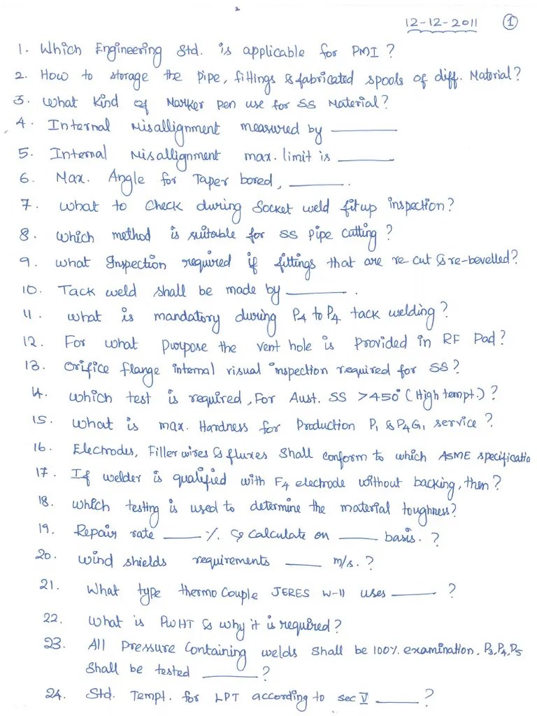 Interview Questions Welding Inspector PDF