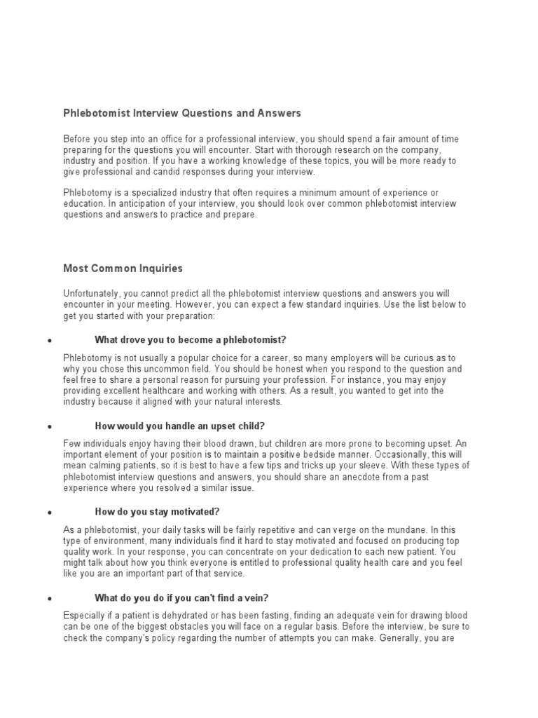 Phlebotomist Interview Questions and Answers | PDF | Interview | Human