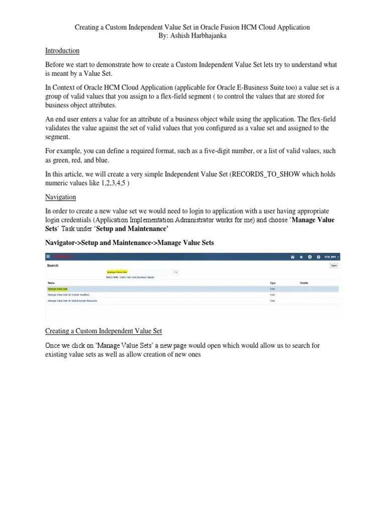 Creating A Custom Independent Value Set in Oracle Fusion HCM Cloud