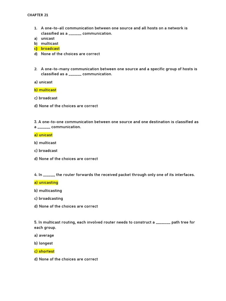 Chapter 21 Quiz PDF Routing Network Architecture