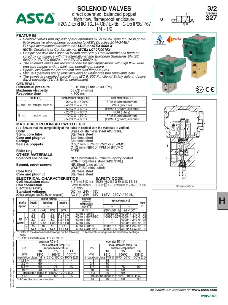 ASCO 327 Solenoid Valve PDF Valve Mains Electricity
