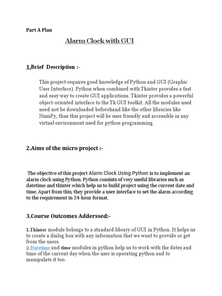 Alarm Clock With GUI PDF Python (Programming Language) Graphical User Interfaces