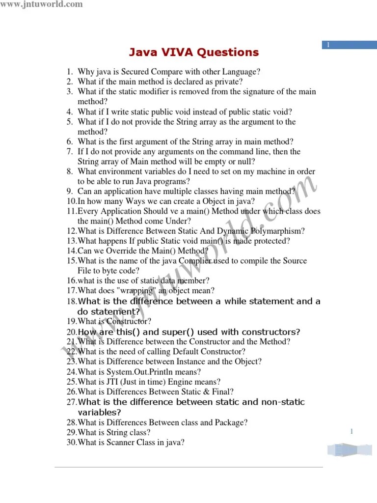 java viva questions Method Programming) Class