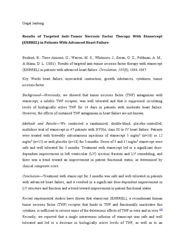 Results of Targeted AntiTumor Necrosis Factor Therapy With Etanercept
