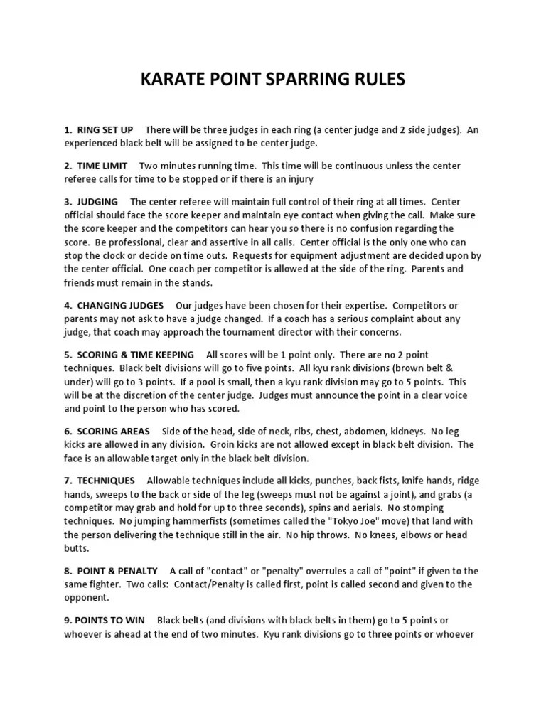 Karate Point Sparring Rules PDF Sports Rules And Regulations