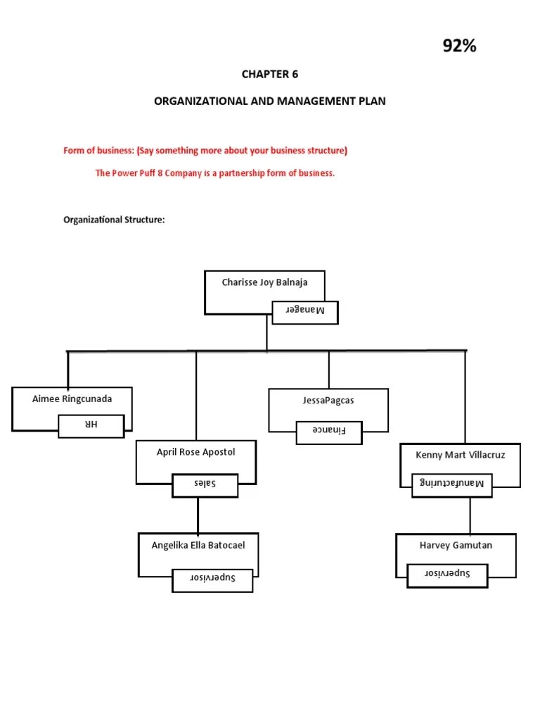 Organizational and Management Plan: Form of Business: (Say Something