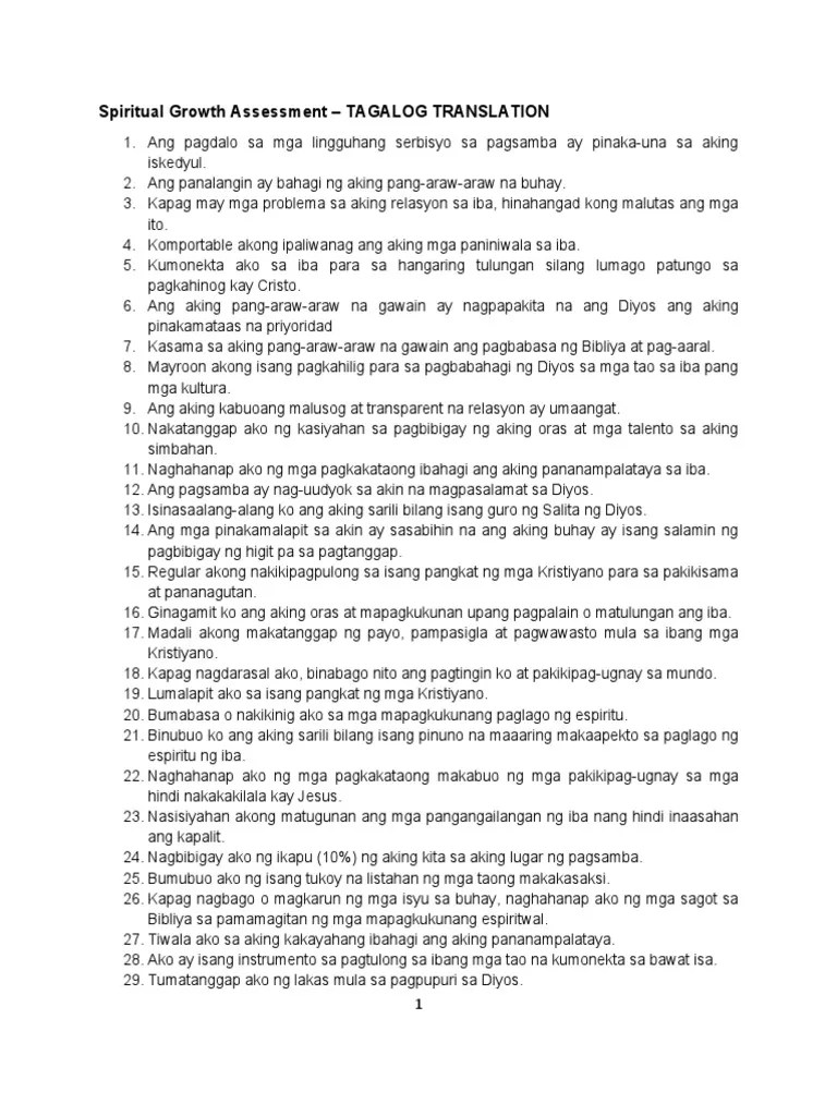 Spiritual Growth Assessment TAGALOG TRANSLATION PDF