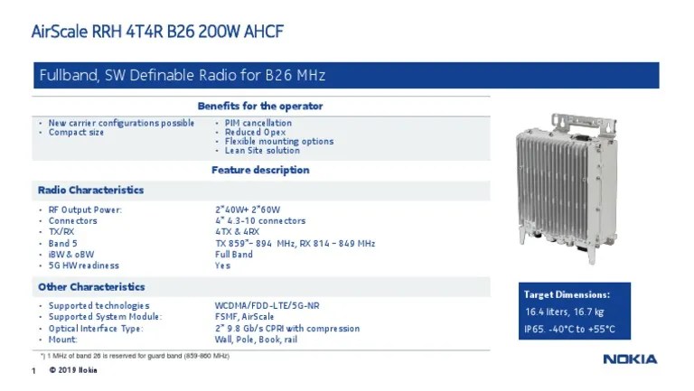 Nokia Airscale RRH 4t4r b26 200w Ahcf | PDF