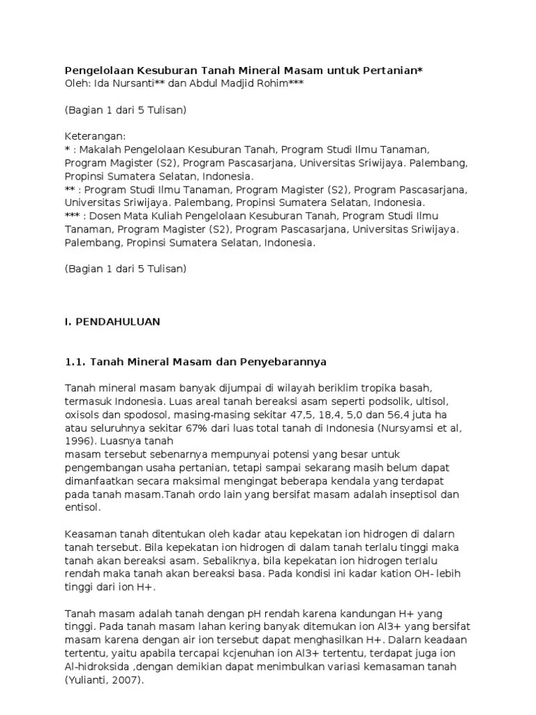Pengelolaan Kesuburan Tanah Mineral Masam Untuk Pertanian | PDF