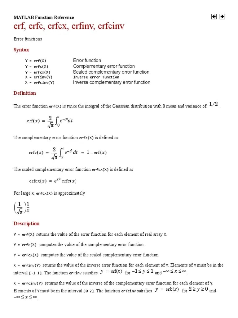 Erf, Erfc, Erfcx, Erfinv, Erfcinv (MATLAB Functions) PDF
