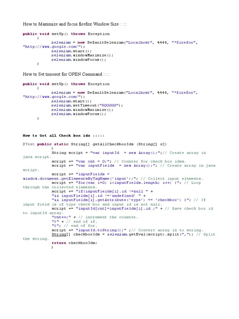 Selenium_Code_examples Selenium (Software) Parameter
