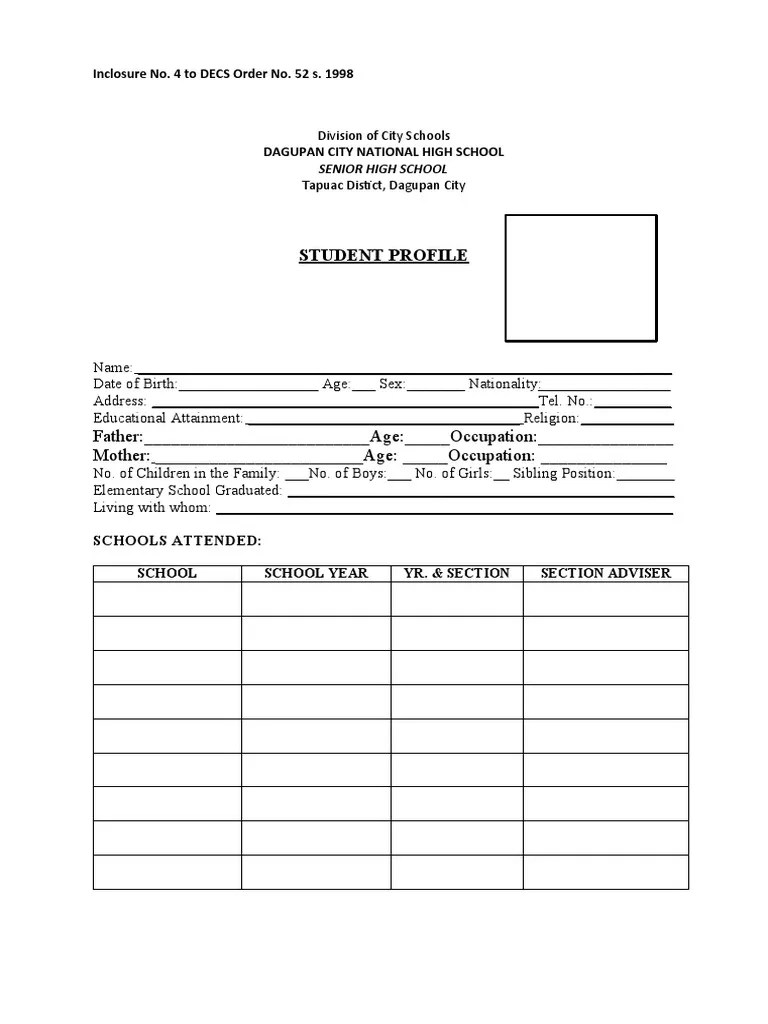 Student Profile Template PDF Human Life Stages Childhood