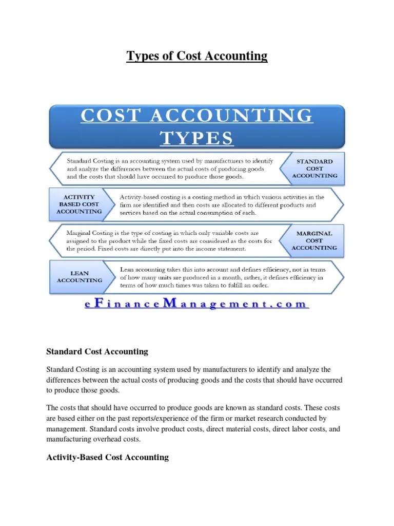 Types of Cost Accounting PDF Cost Accounting Inventory