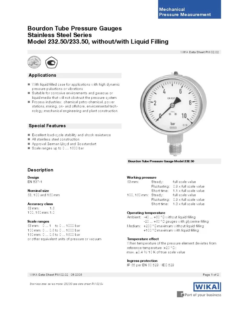 Bourdon Tube Pressure Gauges Stainless Steel Series Model 232.50/233.