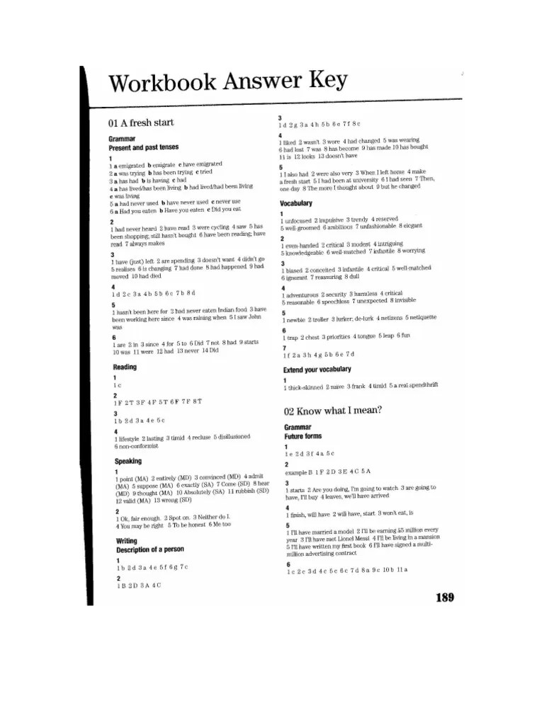 Workbook Answer Key | PDF