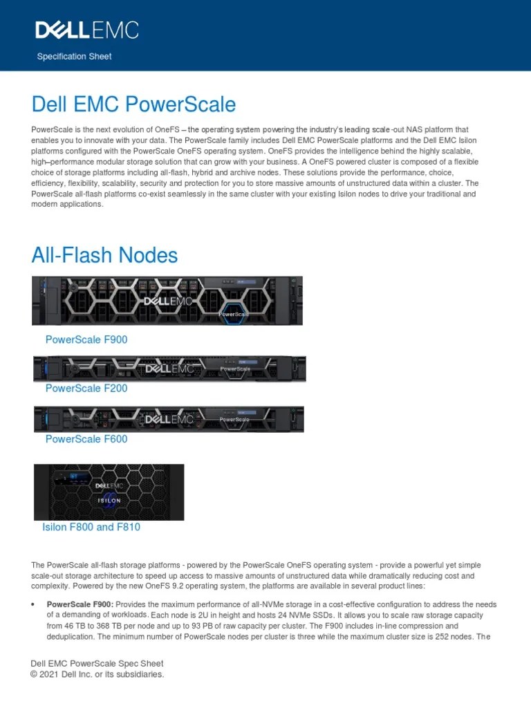 Spec Sheet Dell Emc Powerscale PDF Solid State Drive Hard Disk Drive