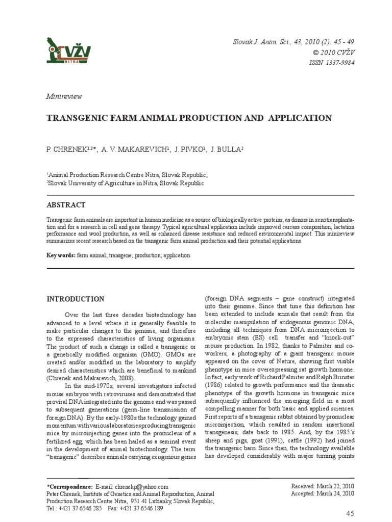 Incredible Production Of Transgenic Animals Pdf Ideas