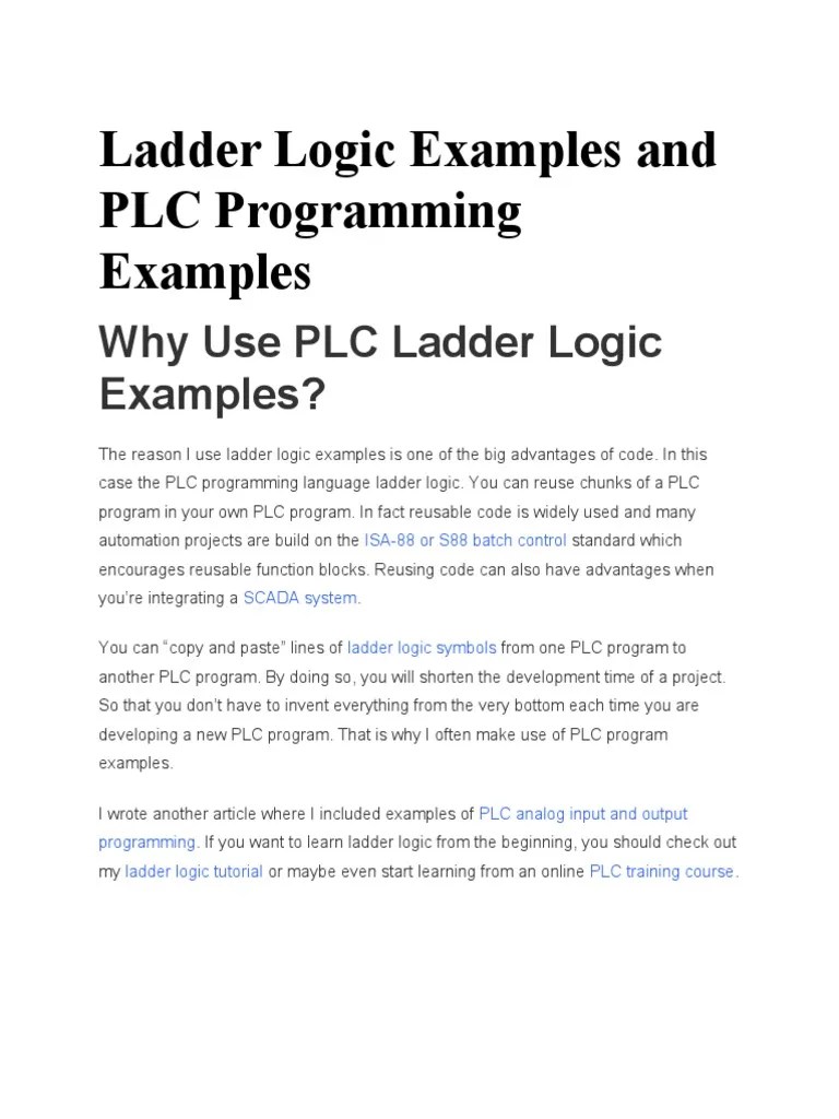Ladder Logic Examples and PLC Programming Examples PDF