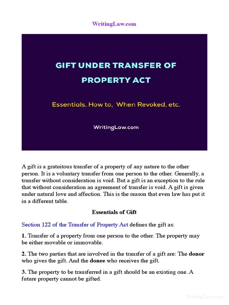 Essentials of Gift Section 122 of The Transfer of Property Act
