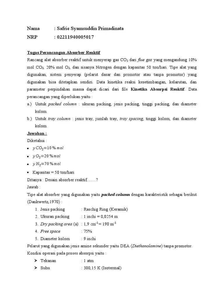 Tugas Perancangan Absorber Reaktif | PDF
